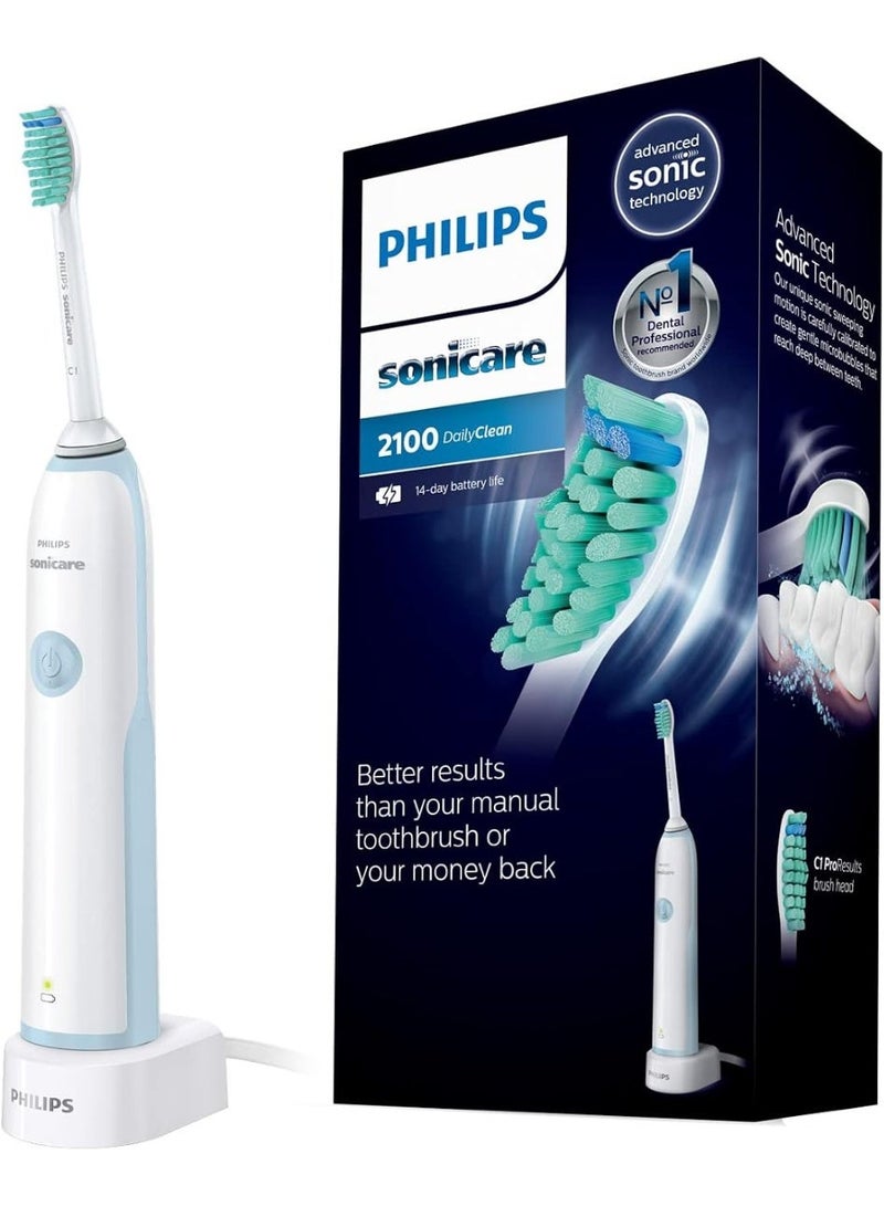 Philips Sonicare DailyClean 2100 Rechargeable Electric Toothbrush, Light Blue (UK 2-pin Bathroom Plug) - Image 1
