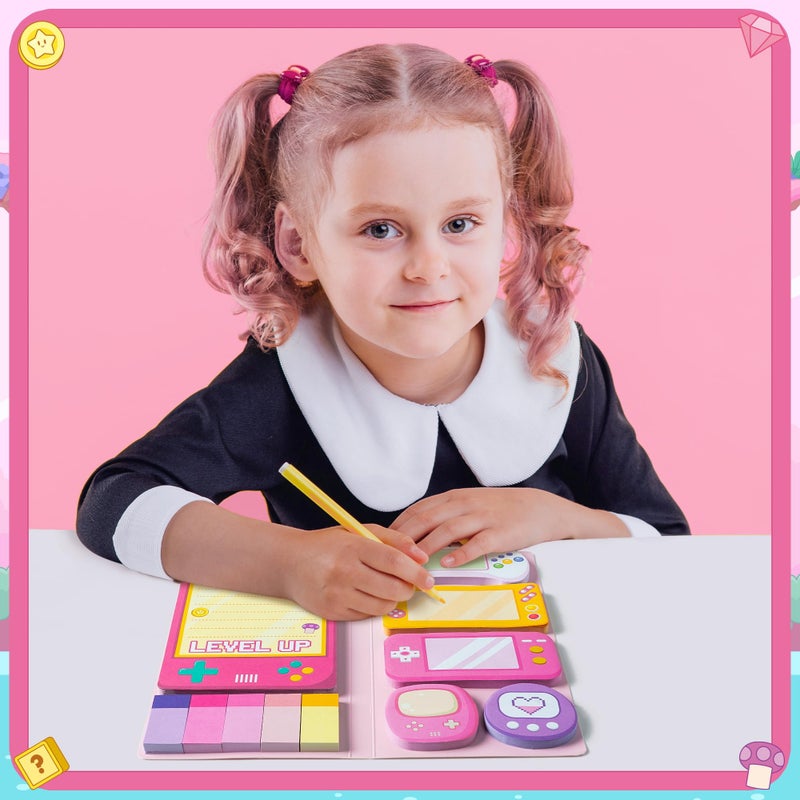 B1ykin Cute Sticky Notes Set - Level Up Video Game Shaped Self-Stick Notes Pad, 550 Sheets Writing Memo Pages Sticky Notepad for Teacher Appreciation Gifts, School Office Supplies (Pink Video Game) - Image 4