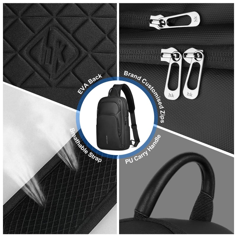 hk Sling Bag for Men with water bottles â€“ Lightweight Waterproof Crossbody Bag with Tablet Pocket, Small Anti Theft Shoulder Bag with USB Charging Port for Daily Commute and Travel - Image 5