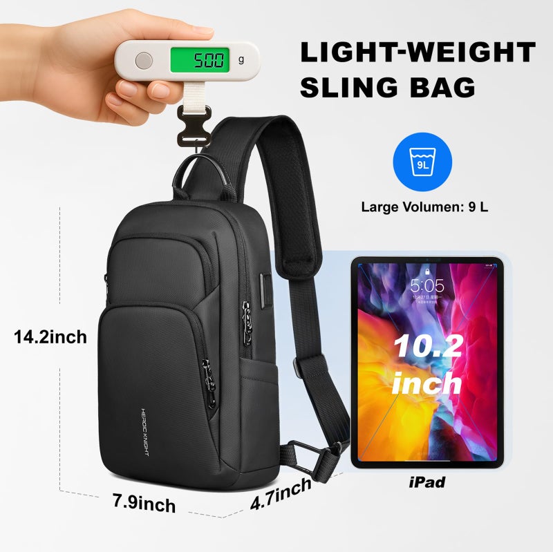 hk Sling Bag for Men with water bottles â€“ Lightweight Waterproof Crossbody Bag with Tablet Pocket, Small Anti Theft Shoulder Bag with USB Charging Port for Daily Commute and Travel - Image 2