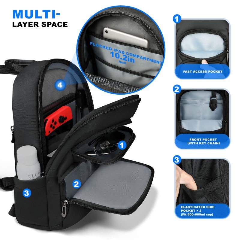 hk Sling Bag for Men with water bottles â€“ Lightweight Waterproof Crossbody Bag with Tablet Pocket, Small Anti Theft Shoulder Bag with USB Charging Port for Daily Commute and Travel - Image 3
