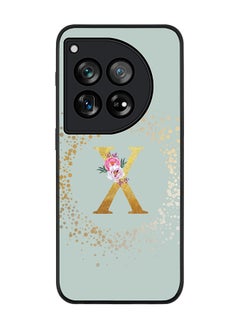Rugged Black edge case for OnePlus 12R / OnePlus Ace 3 5G, Slim fit Soft Cover Custom Monogram Initial Letter Floral Pattern Alphabet - X (Light Grey)