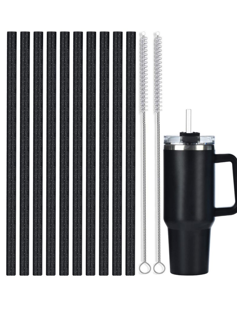 Reema 10 Pack Black Replacement Straws for Stanley 40 oz 30 oz Tumbler, 12 in Long Reusable Plastic Glitter Straws for Stanley Cup Accessories, Half Gallon Jug, Plus 2 Cleaning Brush - Image 1