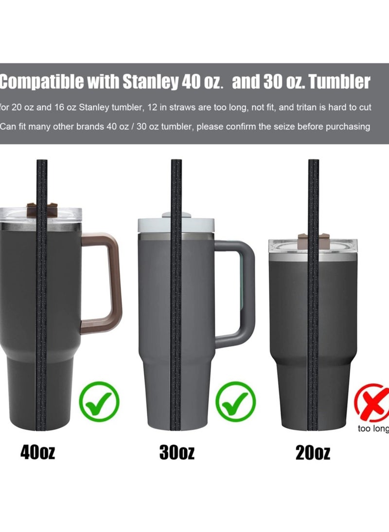Reema 10 Pack Black Replacement Straws for Stanley 40 oz 30 oz Tumbler, 12 in Long Reusable Plastic Glitter Straws for Stanley Cup Accessories, Half Gallon Jug, Plus 2 Cleaning Brush - Image 2