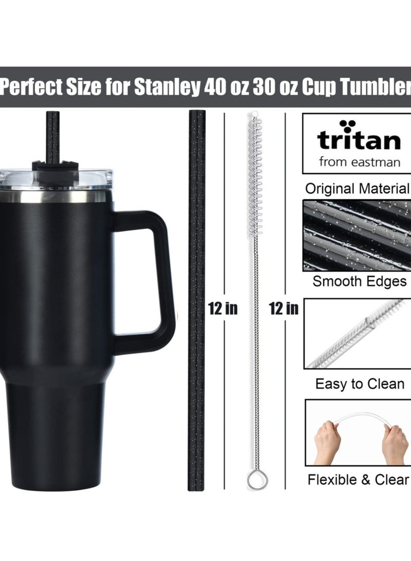 Reema 10 Pack Black Replacement Straws for Stanley 40 oz 30 oz Tumbler, 12 in Long Reusable Plastic Glitter Straws for Stanley Cup Accessories, Half Gallon Jug, Plus 2 Cleaning Brush - Image 3