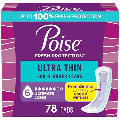 Poise Ultra Thin Incontinence Pads Postpartum Pads for Bladder Leaks 6 Drop Ultimate Absorbency Long Length 78 Count Packaging May Vary