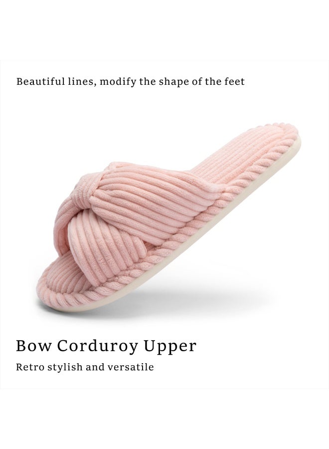 Slippers for Women Memory Foam House Womens Slipper Slides Home Bedroom Bathroom Spa Open Toe Corduroy Bow Slippers Cozy Comfortable - Image 5