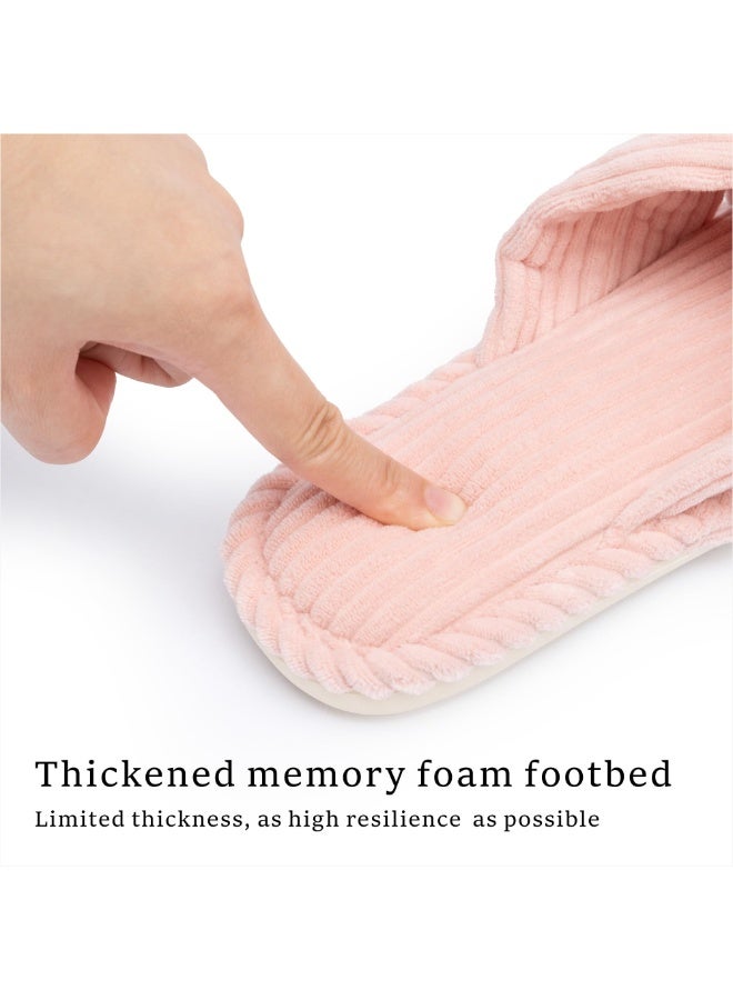 Slippers for Women Memory Foam House Womens Slipper Slides Home Bedroom Bathroom Spa Open Toe Corduroy Bow Slippers Cozy Comfortable - Image 2