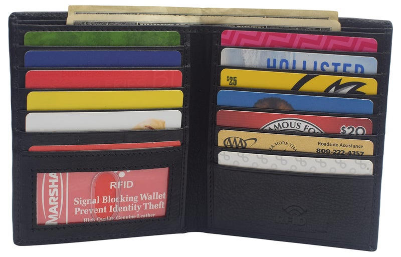 Marshal New Premium Lambskin Leather Bifold Hipster Credit Card Wallet (Black) - Image 2