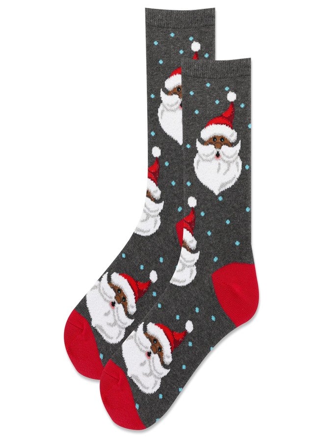 Hot Sox Women's Fuzzy Santa Head Crew Socks 1 Pair Pack, Gray, Women's Shoe Size 4-10 - Image 1
