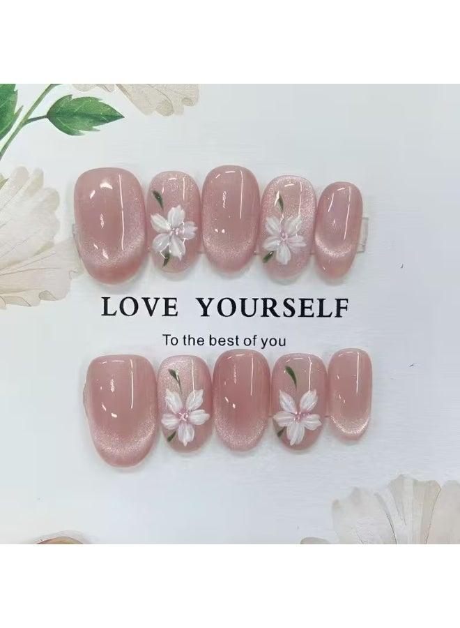 LANGMANNI Handmade Wearable Nail Gel Polish - Ceramic Eye with Effect, Short Oval Nails, Ice Transparent Winter Nail Art Suitable for Hands & Feet, Salon & DIY Manicure/Pedicure - Image 1