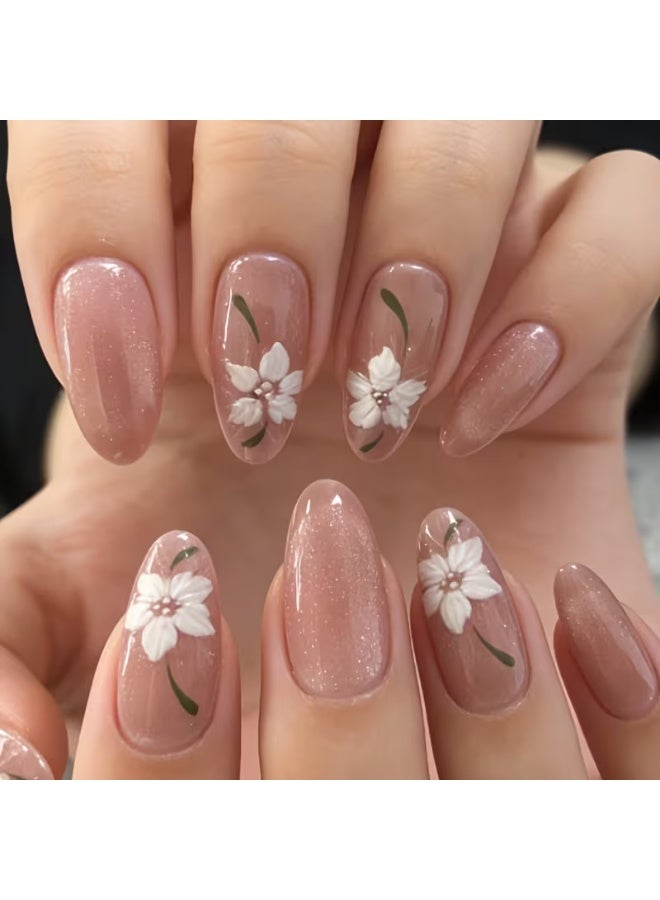LANGMANNI Handmade Wearable Nail Gel Polish - Ceramic Eye with Effect, Short Oval Nails, Ice Transparent Winter Nail Art Suitable for Hands & Feet, Salon & DIY Manicure/Pedicure - Image 2