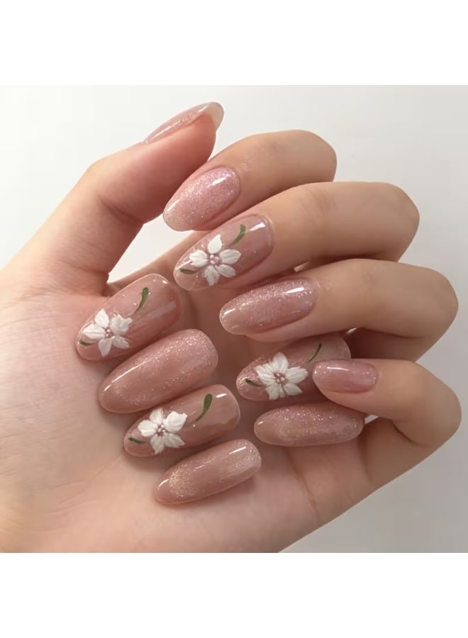 LANGMANNI Handmade Wearable Nail Gel Polish - Ceramic Eye with Effect, Short Oval Nails, Ice Transparent Winter Nail Art Suitable for Hands & Feet, Salon & DIY Manicure/Pedicure - Image 3