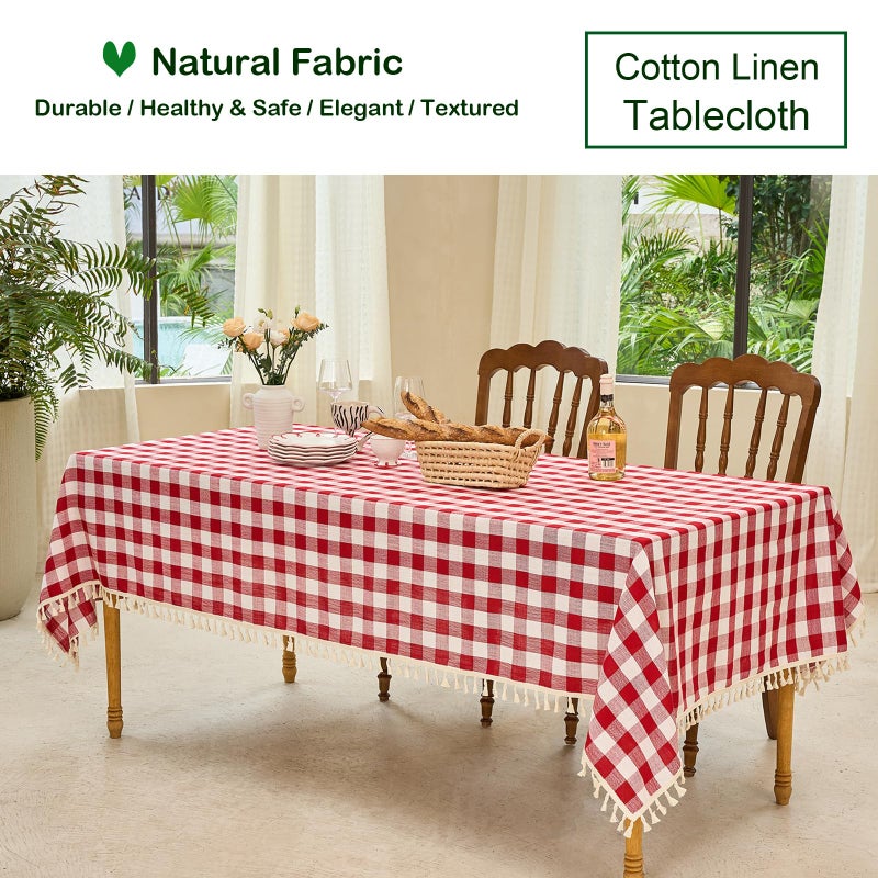 Midsummer Breeze Table Cloth Rectangle Table-Rustic gingham tablecloth puffalo plaid table table table for the histrich Christmas Kitchen Room (55 × 70 بوصة باللون الأحمر والأبيض) - Image 4