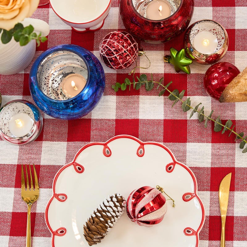 Midsummer Breeze Table Cloth Rectangle Table-Rustic gingham tablecloth puffalo plaid table table table for the histrich Christmas Kitchen Room (55 × 70 بوصة باللون الأحمر والأبيض) - Image 5