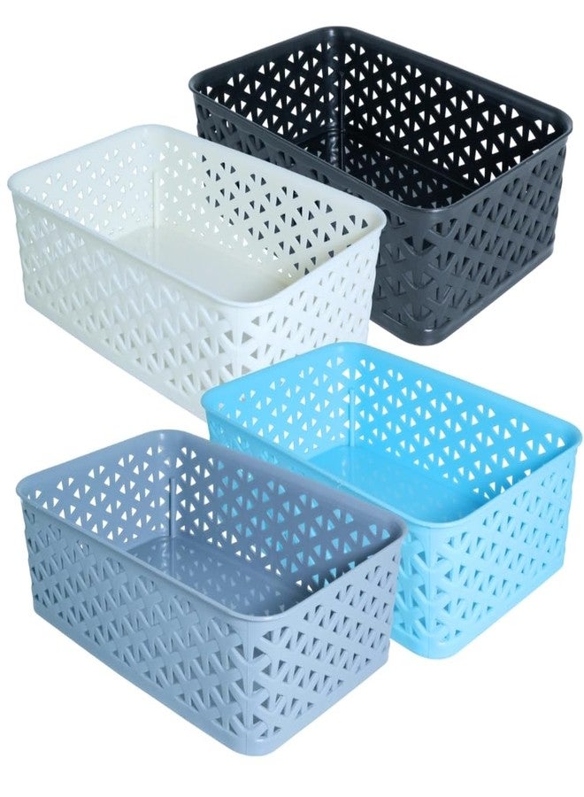 Simply Home Libra-2 Multi-Purpose Plastic Storage Basket|Stackable Organizer Tokri For Home,Kitchen,Bathroom & Office|Ideal For Toys,Clothes,Cosmetics,Stationery|Set Of 4|Black White Blue Lt Grey - Image 1