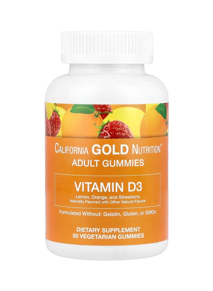 CALIFORNIA GOLD Vitamin D3 Chewable Sunshine Vitamin Tablets, Lemon, Orange and Strawberry, Regulate the Absorption of Calcium and Phosphorus, Supports Bone Health and Immunity, Suitable for Vegetarians, 1000 IU per Chewable Tablet - 90 Tablets  - Image 1