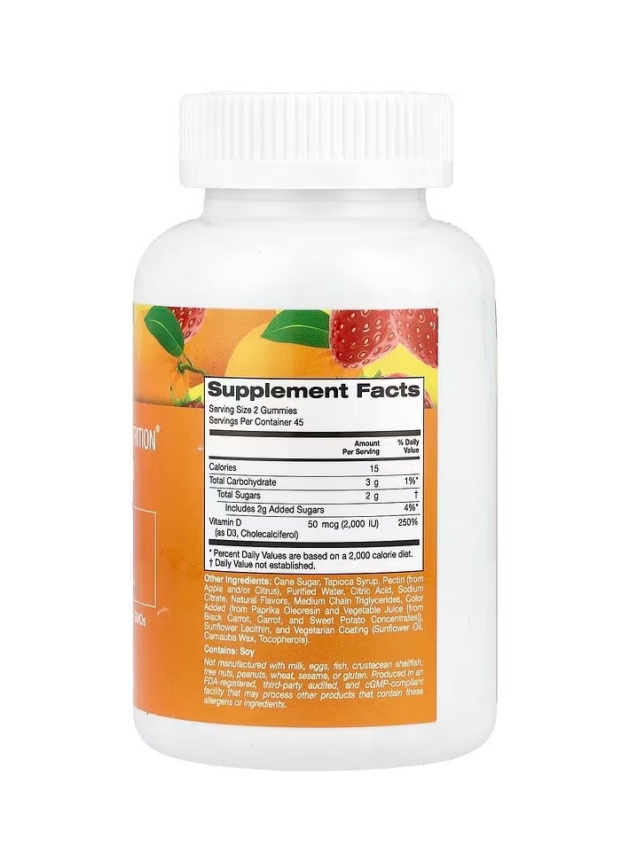 CALIFORNIA GOLD Vitamin D3 Chewable Sunshine Vitamin Tablets, Lemon, Orange and Strawberry, Regulate the Absorption of Calcium and Phosphorus, Supports Bone Health and Immunity, Suitable for Vegetarians, 1000 IU per Chewable Tablet - 90 Tablets  - Image 2