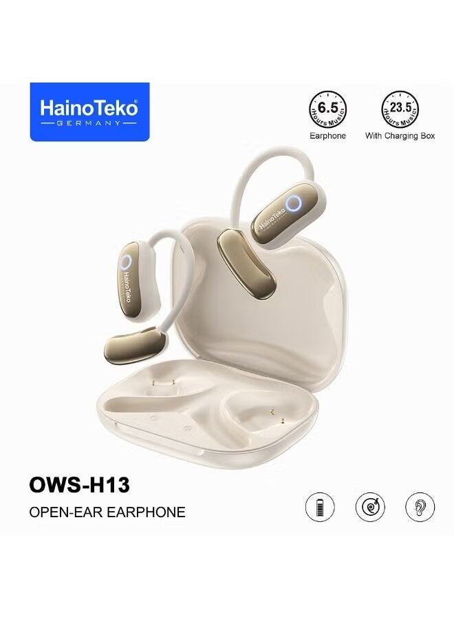 Haino Teko OWS-H13 Open-Ear Hi-Res Audio Wireless Earphones with Ear Hook – Lightweight, Sweatproof, Comfortable for Sports, Running, Gym, Fitness, and Clear Calls – Gold - Image 1