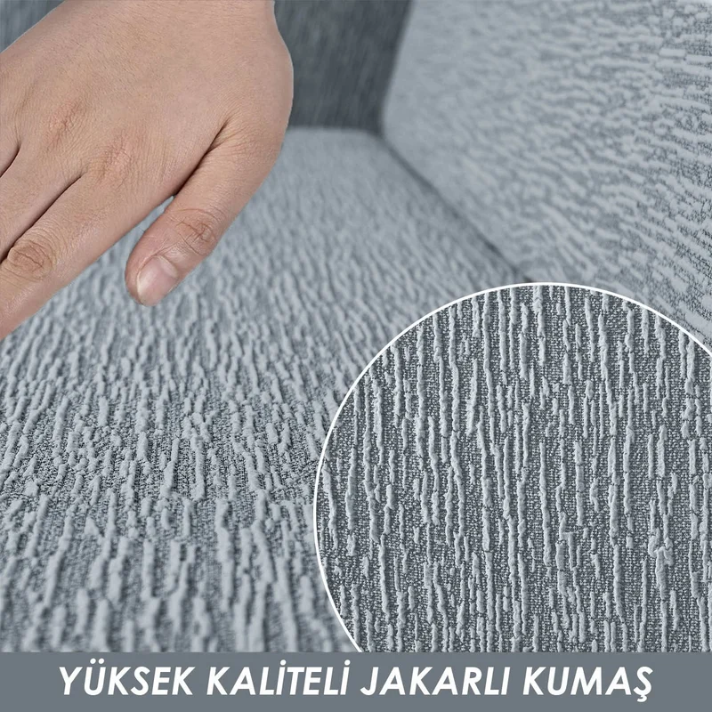Faiend Jacquard Plain Pattern Flexible Sofa Cover Tamıkı Sofa Cover 3+2+1+1 Washable Sofa Cover Sofa Bed Cover Set Gray