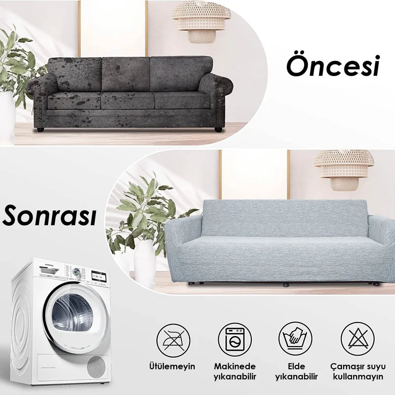 Faiend Jacquard Plain Pattern Flexible Sofa Cover Tamıkı Sofa Cover 3+2+1+1 Washable Sofa Cover Sofa Bed Cover Set Gray