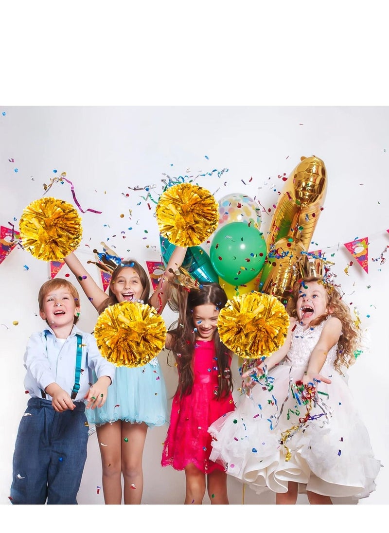 6Pcs Cheerleading Pom Poms Matte Metallic Foil Cheer Pompoms with Baton Handle, Kids Adults Team Spirit Cheering Stuff for Sports Games Carnival - Image 4