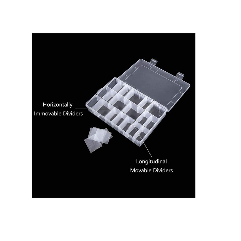 Zikra Plastic Organizer Container Box, 24 Grids Storage Box with Adjustable Dividers Organizer Storage Container Removable Grid Compartment Big Clear Slot box Case for Beads Earring Small Items - Image 3