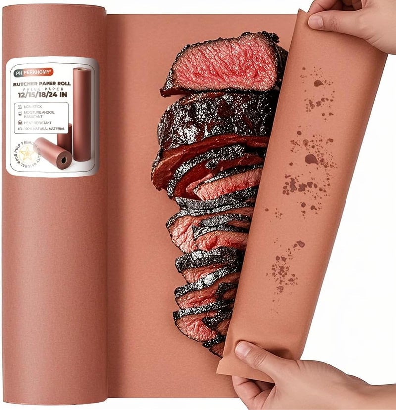 PH PERKHOMY Pink Butcher Paper Roll 12" x 1440" (120') for Smoker BBQ Grilling Smoking Meat Unbleached Uncoated Unwaxed (Pink, 12" x 120') - Image 1