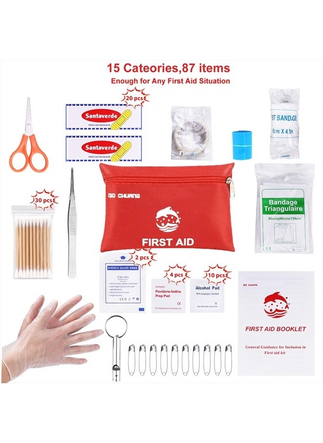 QIO CHUANG - Small Travel First Aid Kit - 87 Piece Clean, Treat and Protect Most Injuries,Ready for Emergency at Home, Outdoors, Car, Camping, Workplace, Hiking. - Image 1