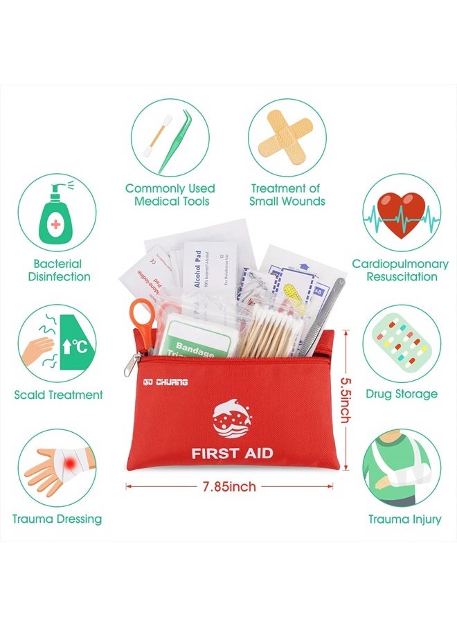 QIO CHUANG - Small Travel First Aid Kit - 87 Piece Clean, Treat and Protect Most Injuries,Ready for Emergency at Home, Outdoors, Car, Camping, Workplace, Hiking. - Image 1