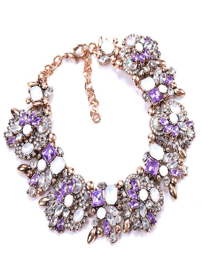 Zthread Bib Statement Necklace Colorful Glass Crystal Collar Choker Necklace for Women Fashion Accessories (Purple + White) - Image 4