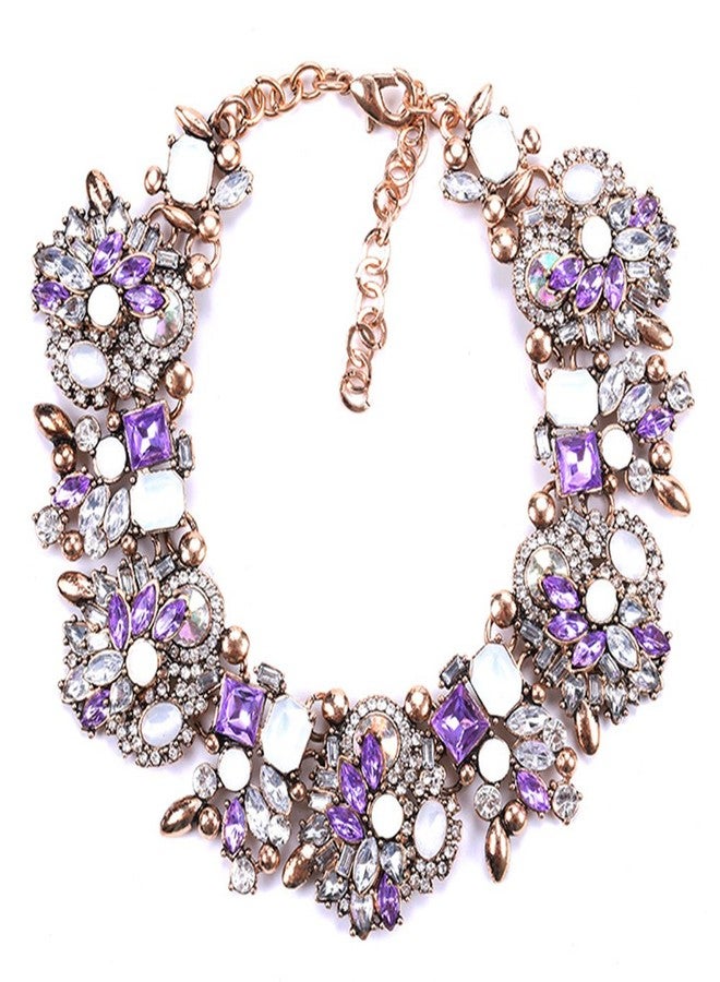 Zthread Bib Statement Necklace Colorful Glass Crystal Collar Choker Necklace for Women Fashion Accessories (Purple + White) - Image 1