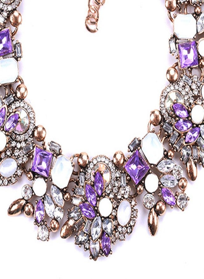Zthread Bib Statement Necklace Colorful Glass Crystal Collar Choker Necklace for Women Fashion Accessories (Purple + White) - Image 5