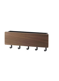 Thoraya Wooden Key Holder Mail Organizer 5 Hooks Drilling Free Wall Mounted Key Holder Storage Shelf Walnut Wood Color  - Image 1