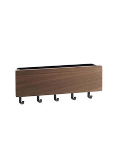 Thoraya Wooden Key Holder Mail Organizer 5 Hooks Drilling Free Wall Mounted Key Holder Storage Shelf Walnut Wood Color  - Image 3