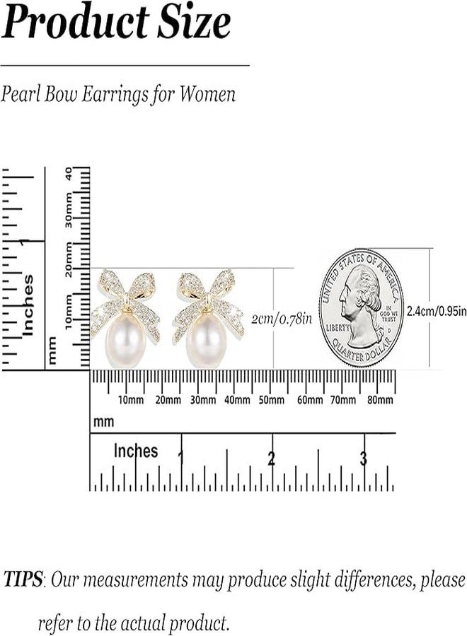 ecozran Dainty Pearl Bow Earrings Pearl Bow Stud Earrings Rhinestone Bow Stud Earrings Christmas Party Holiday Jewelry Gifts for Women (Gold Bow-J) - Image 5