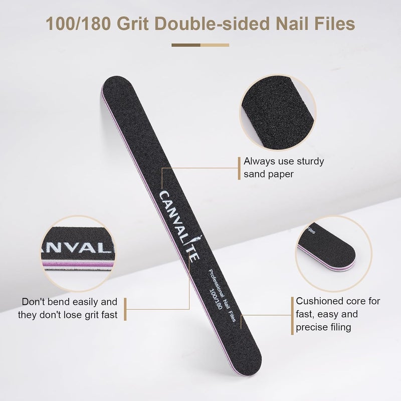 Canvalite Professional Foam Emery Boards with Mini Buffer Block, Individually-Wrapped Disposable, 100/180 Grit Double-Sided Manicure Nail File, 7" L x .75" W 50-Count - Image 5