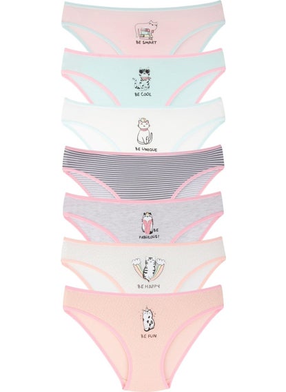 EQru Girls 7 Piece Bikini Cute Cat Patterned Mixed Color 7 Piece Panties  - Image 1