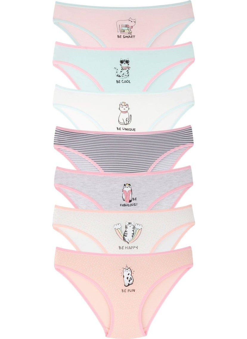 Girls 7 Piece Bikini Cute Cat Patterned Mixed Color 7 Piece Panties