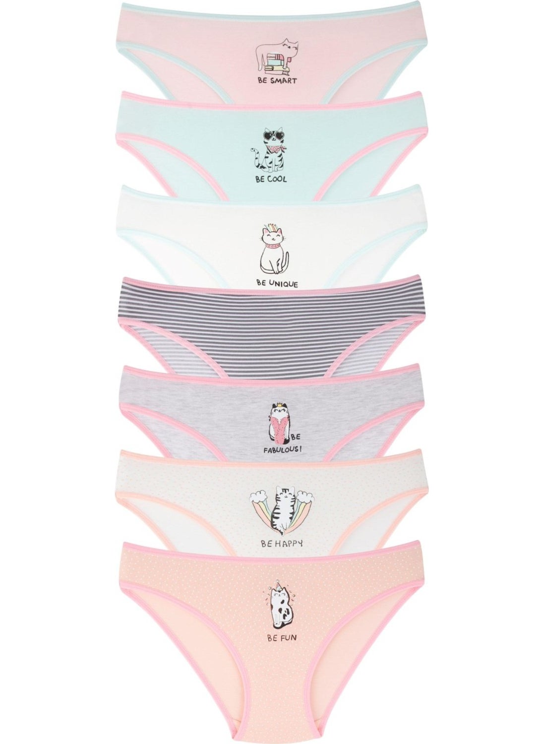 EQru - Girls 7 Piece Bikini Cute Cat Patterned Mixed Color 7 Piece Panties - Image 1