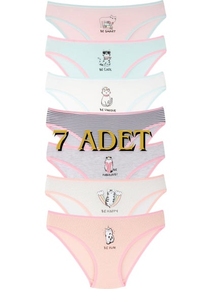 EQru Girls 7 Piece Bikini Cute Cat Patterned Mixed Color 7 Piece Panties  - Image 2