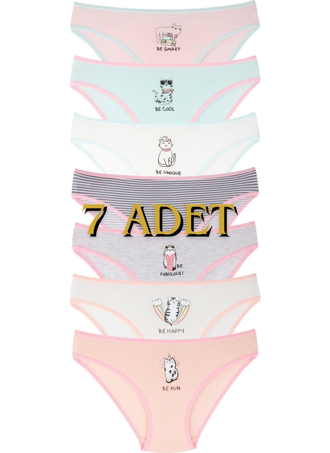 EQru - Girls 7 Piece Bikini Cute Cat Patterned Mixed Color 7 Piece Panties - Image 1