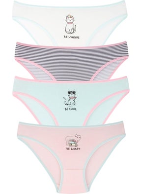 EQru Girls 7 Piece Bikini Cute Cat Patterned Mixed Color 7 Piece Panties  - Image 4