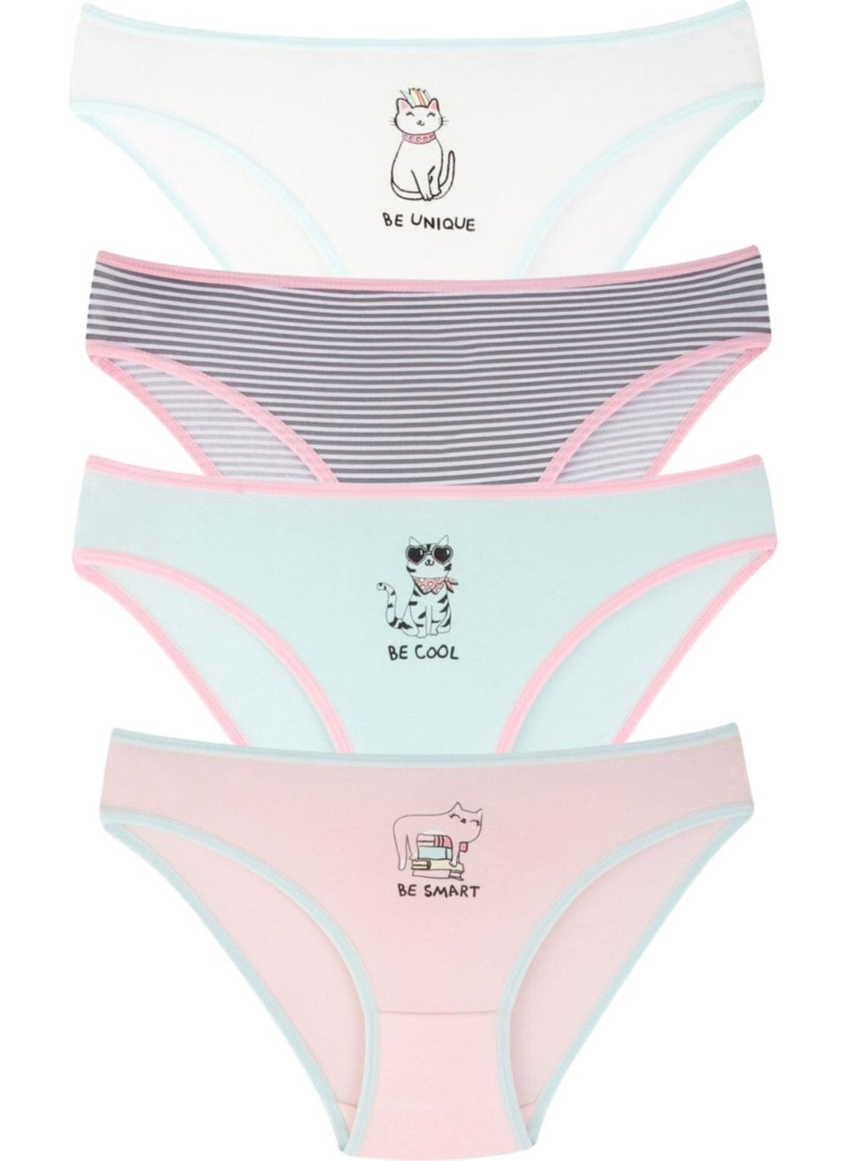 EQru - Girls 7 Piece Bikini Cute Cat Patterned Mixed Color 7 Piece Panties - Image 1