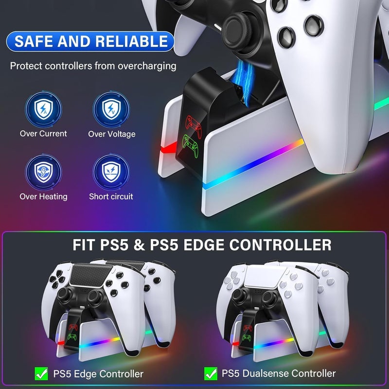 يسماكس محطة شحن لوحدات تحكم PS5 مع 9 أضواء RGB ملونة، قاعدة شحن سريعة وحامل لوحدات تحكم PS5/Slim/Pro - Image 5