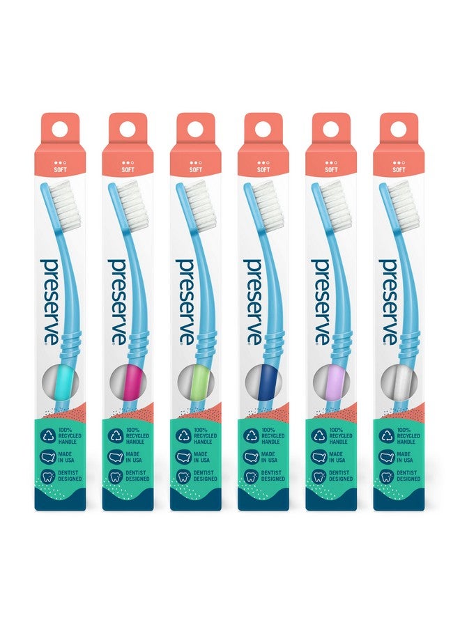 Preserve Eco Friendly Adult Toothbrushes, Made in The USA from Recycled Plastic, Soft Bristles, Paperboard Package, Colors Vary, 6 Count (Soft) - Image 1