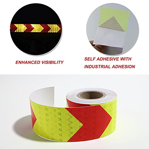 MOLTRES Waterproof Reflective Tape,Red & Yellow 2inch X 30Feet Conspicuity Adhesive Safety Tape,High Visibility Arrow Hazard Warning Reflector Tapes for Trucks Trailer Vehicle Outdoor Signs - Image 2