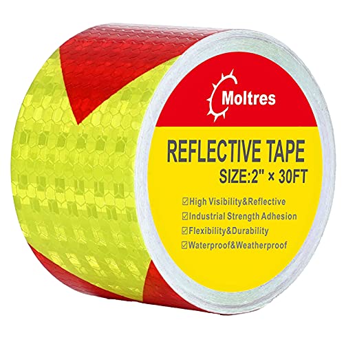 MOLTRES Waterproof Reflective Tape,Red & Yellow 2inch X 30Feet Conspicuity Adhesive Safety Tape,High Visibility Arrow Hazard Warning Reflector Tapes for Trucks Trailer Vehicle Outdoor Signs - Image 1