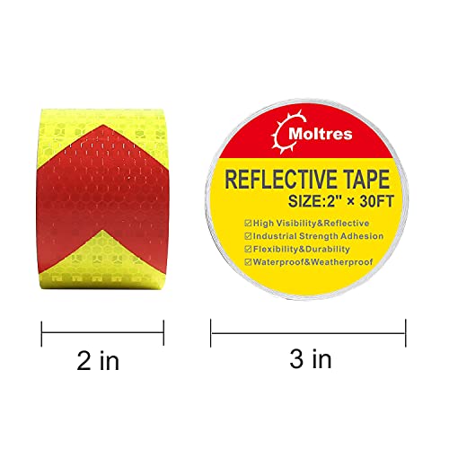 MOLTRES Waterproof Reflective Tape,Red & Yellow 2inch X 30Feet Conspicuity Adhesive Safety Tape,High Visibility Arrow Hazard Warning Reflector Tapes for Trucks Trailer Vehicle Outdoor Signs - Image 4