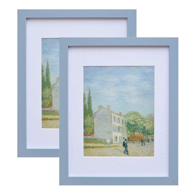 8X10 WOOD PICTURE FRAME WITH REAL GLASS COVER BLUE PHOTO FRAME DISPLAY PICTURES 5X7 WITH MAT OR 8X10 WITHOUT MAT VERTICAL HORIZONTAL ON WALL OR TABLETOP 2PCS